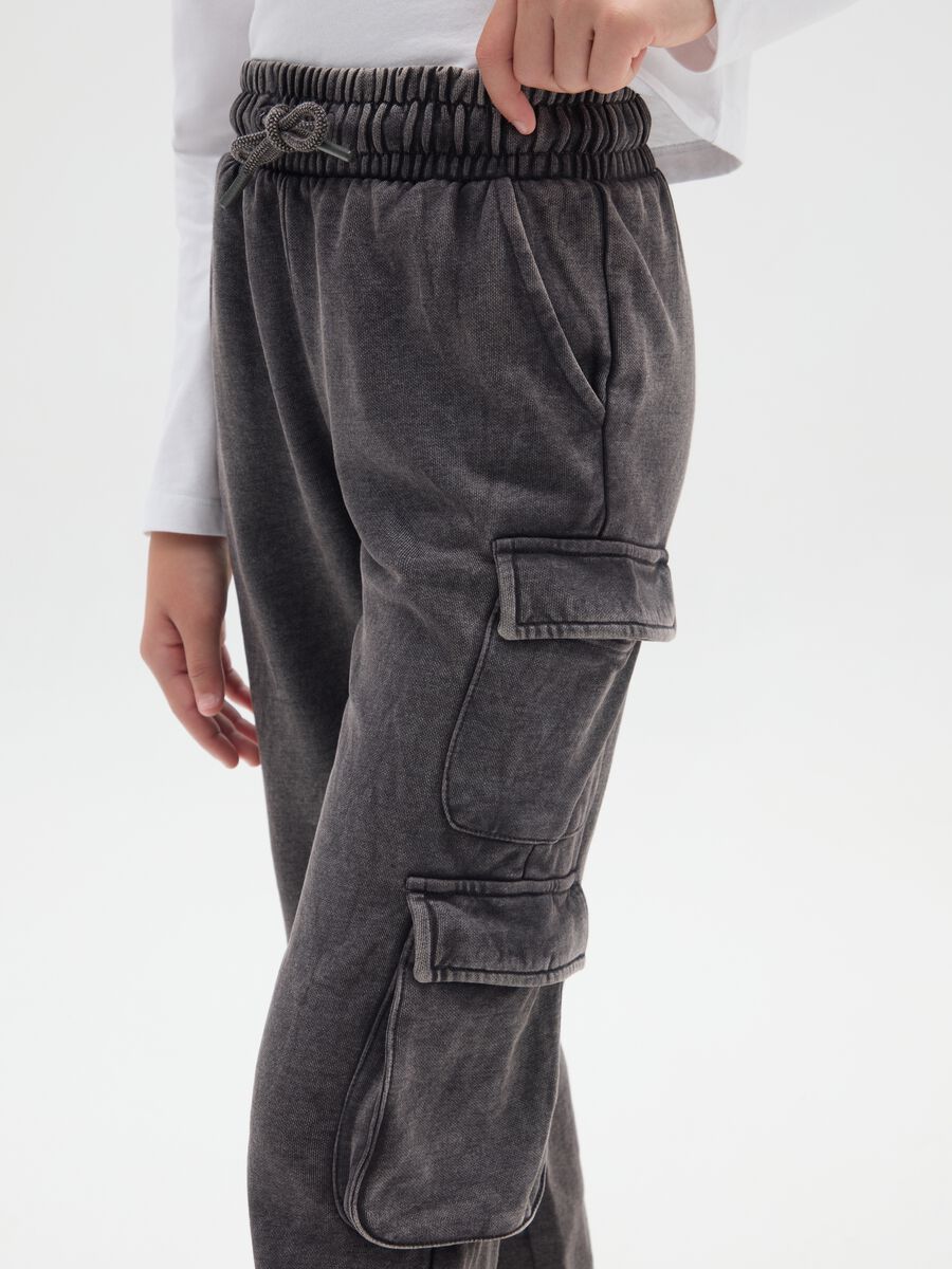 Girls' Regular Fit Grey Cotton Blend Cargo Jogger Trousers_2