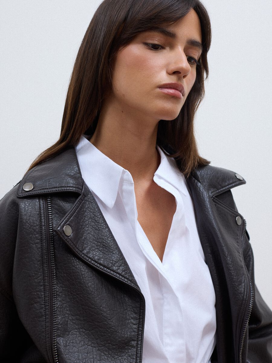 Giacca marrone biker in misto viscosa_0