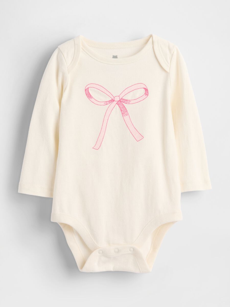 White cotton bodysuit with pink bow_0