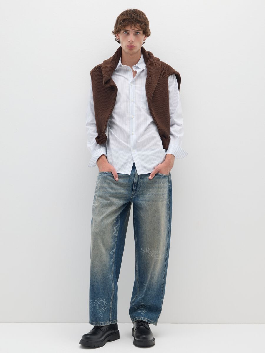 White striped pure cotton shirt in regular fit_1