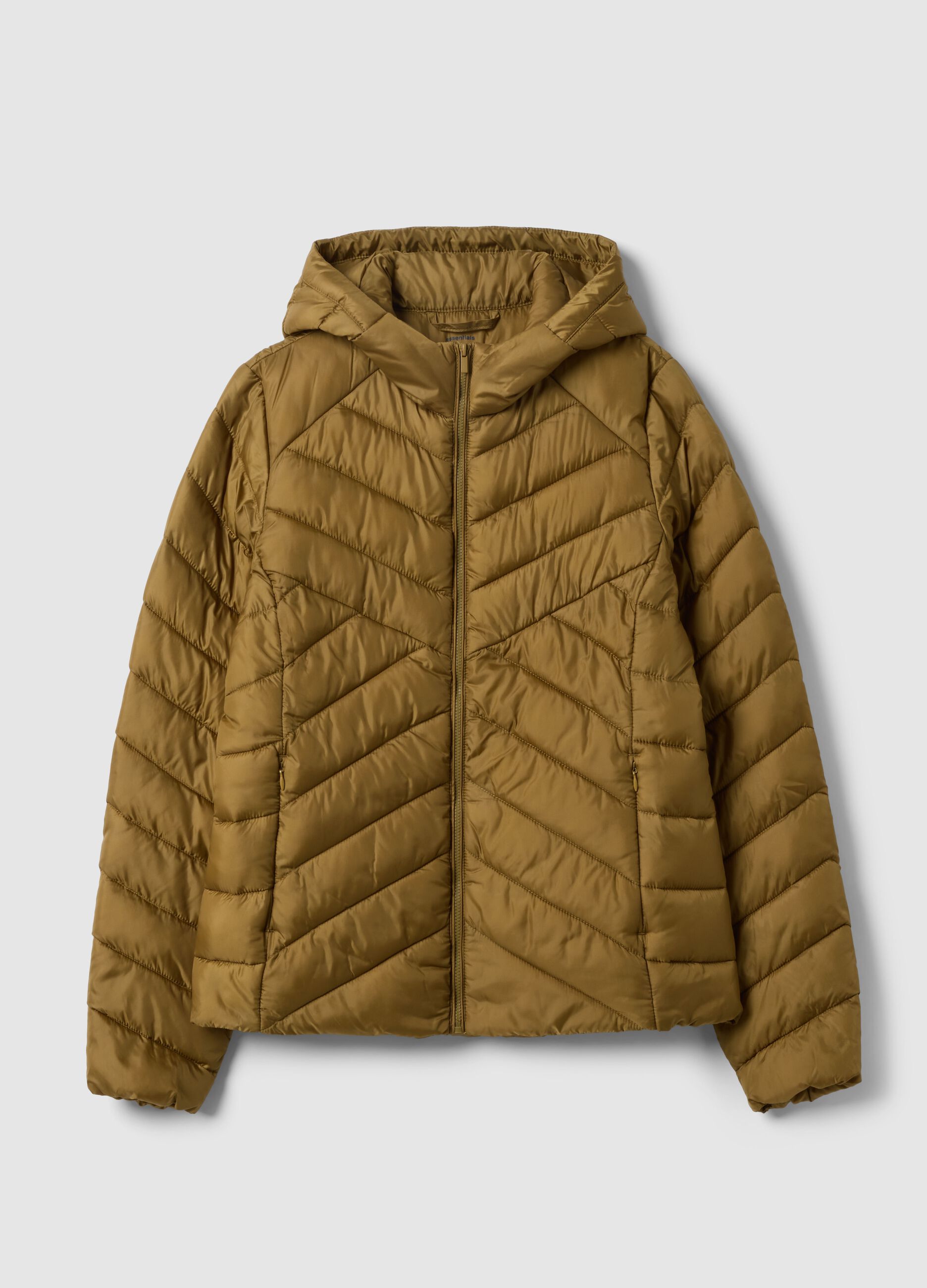 Brown padded regular fit jacket with hood