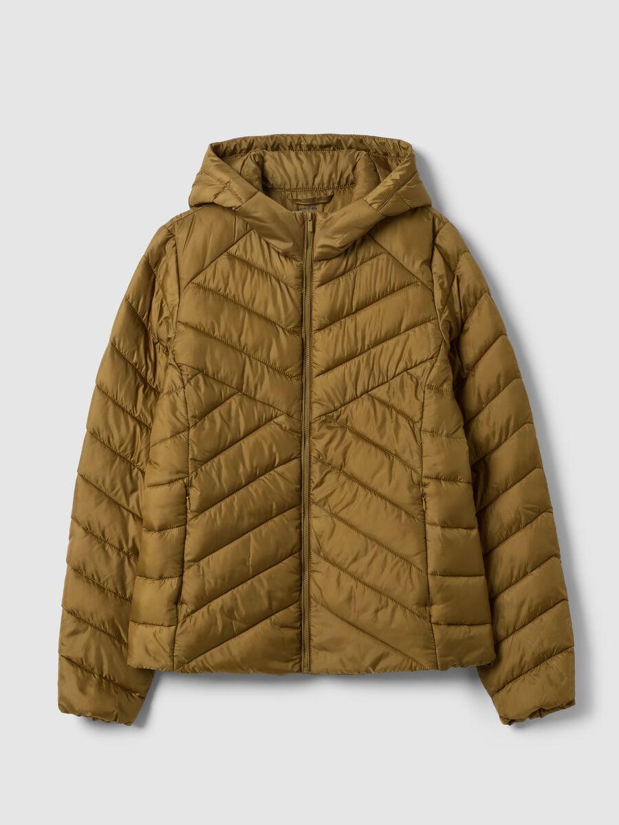 Brown padded regular fit jacket with hood_0