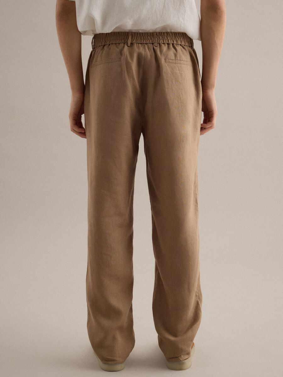 Pantaloni in puro lino marroni regular fit_2