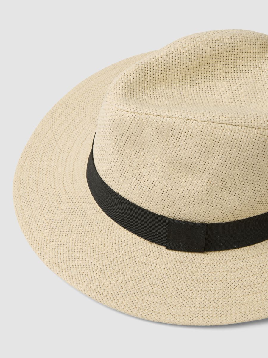 Cappello fedora in puro tessuto carta beige senza fodera_1