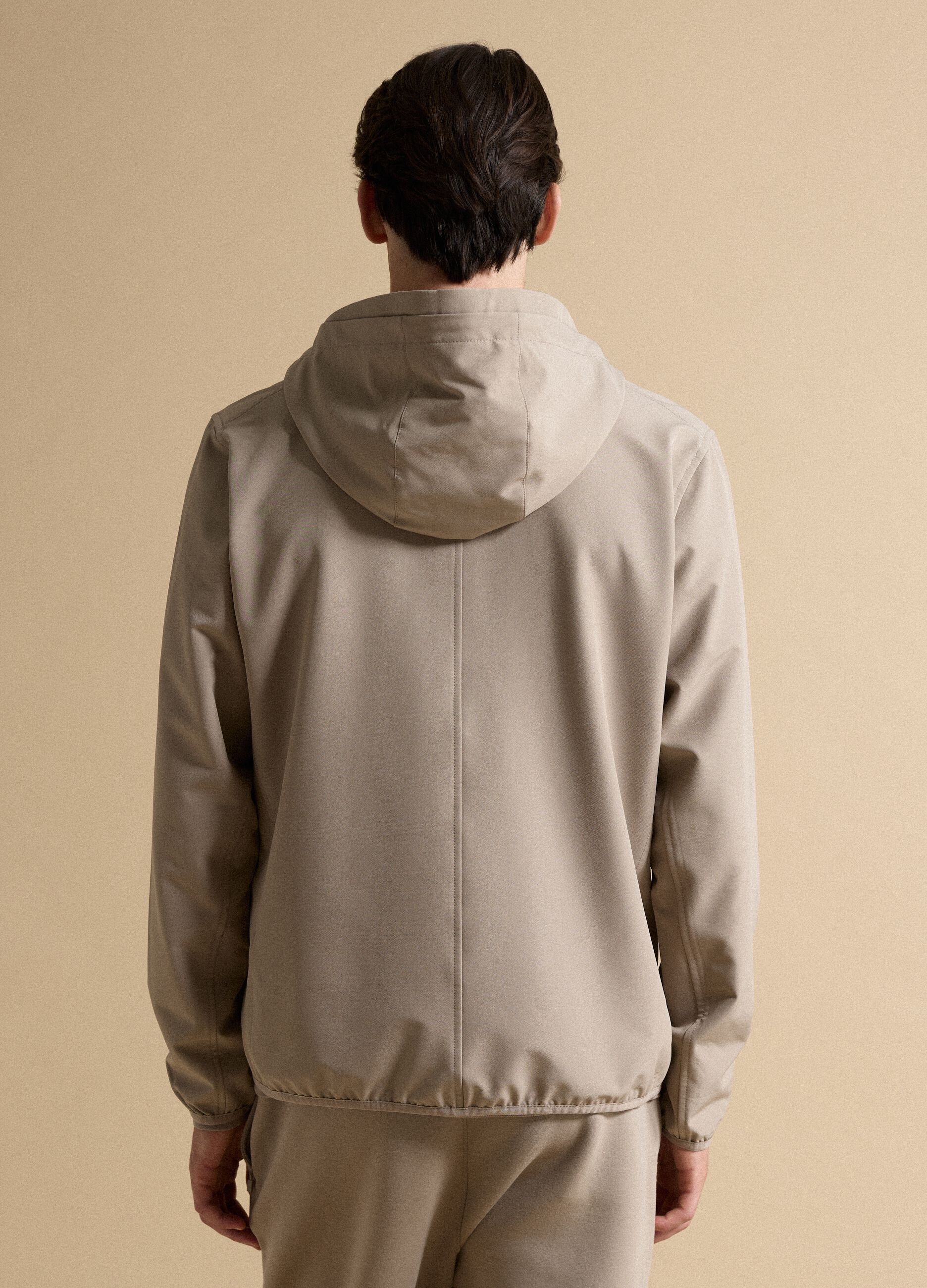 Beige hooded jacket in stretch fabric, regular fit