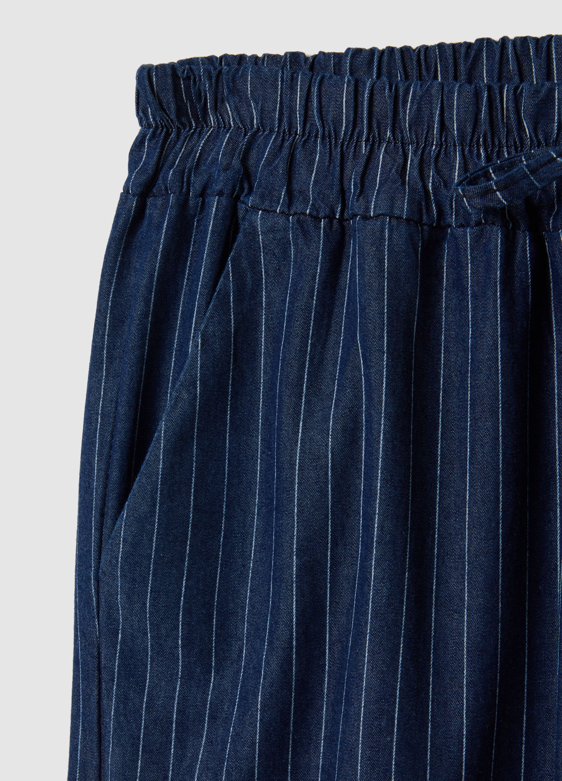Women's pure cotton blue trousers with regular fit