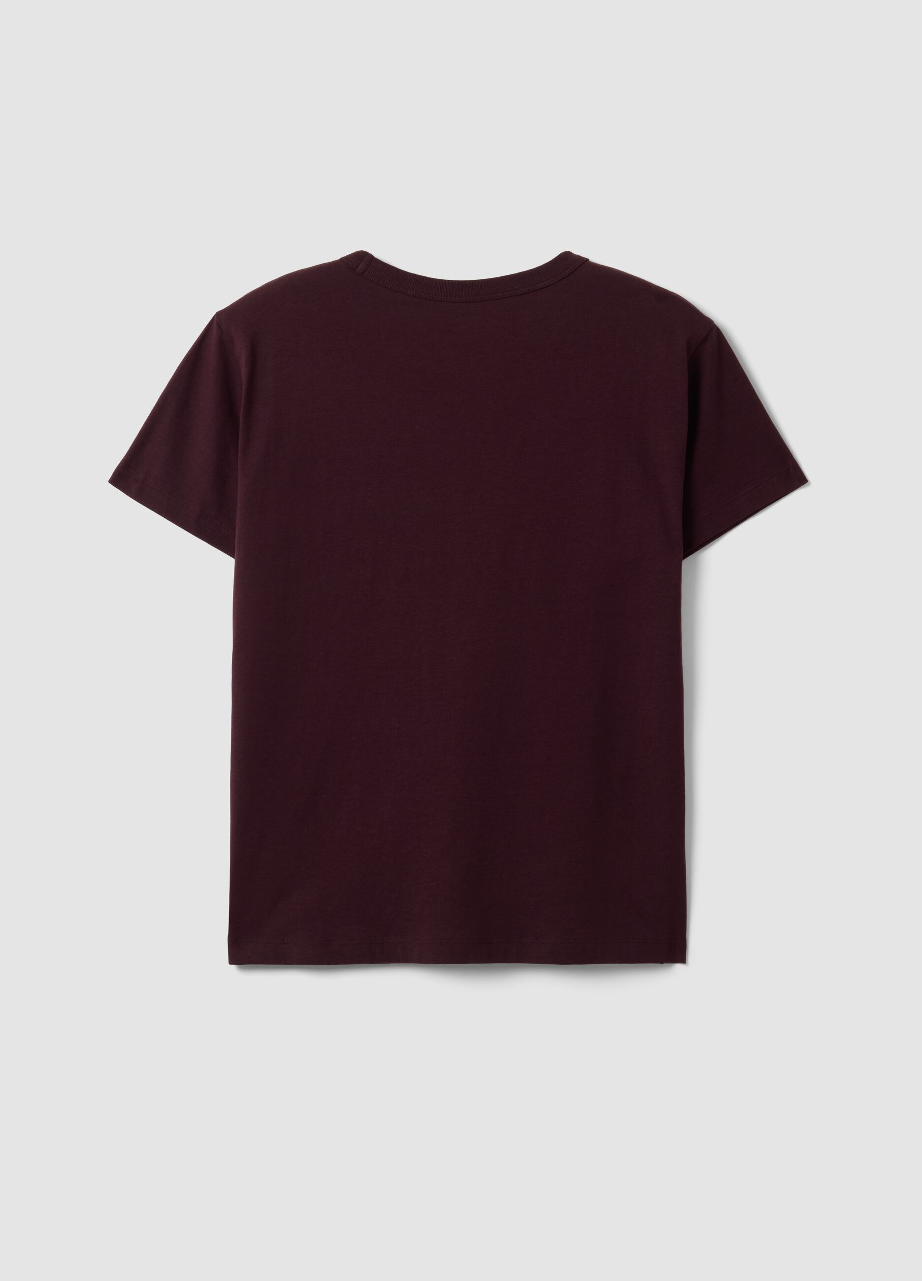 Red pure cotton T-shirt with front slogan, regular fit