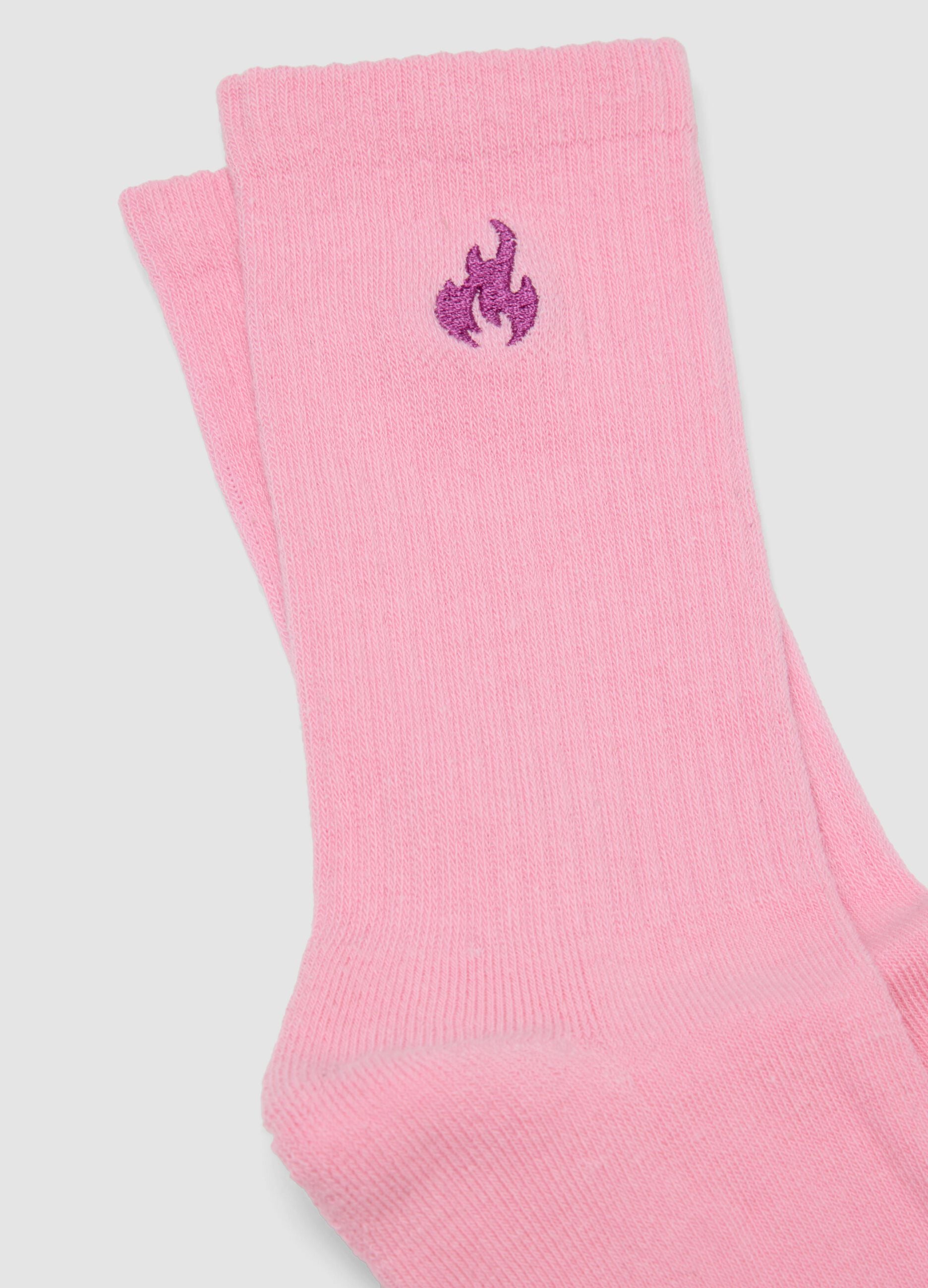 Calze sportive rosa in cotone elasticizzato con logo ricamato