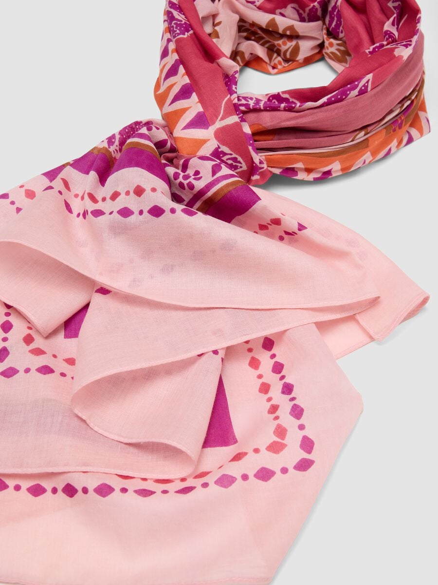 Pink pure cotton scarf with floral print_2