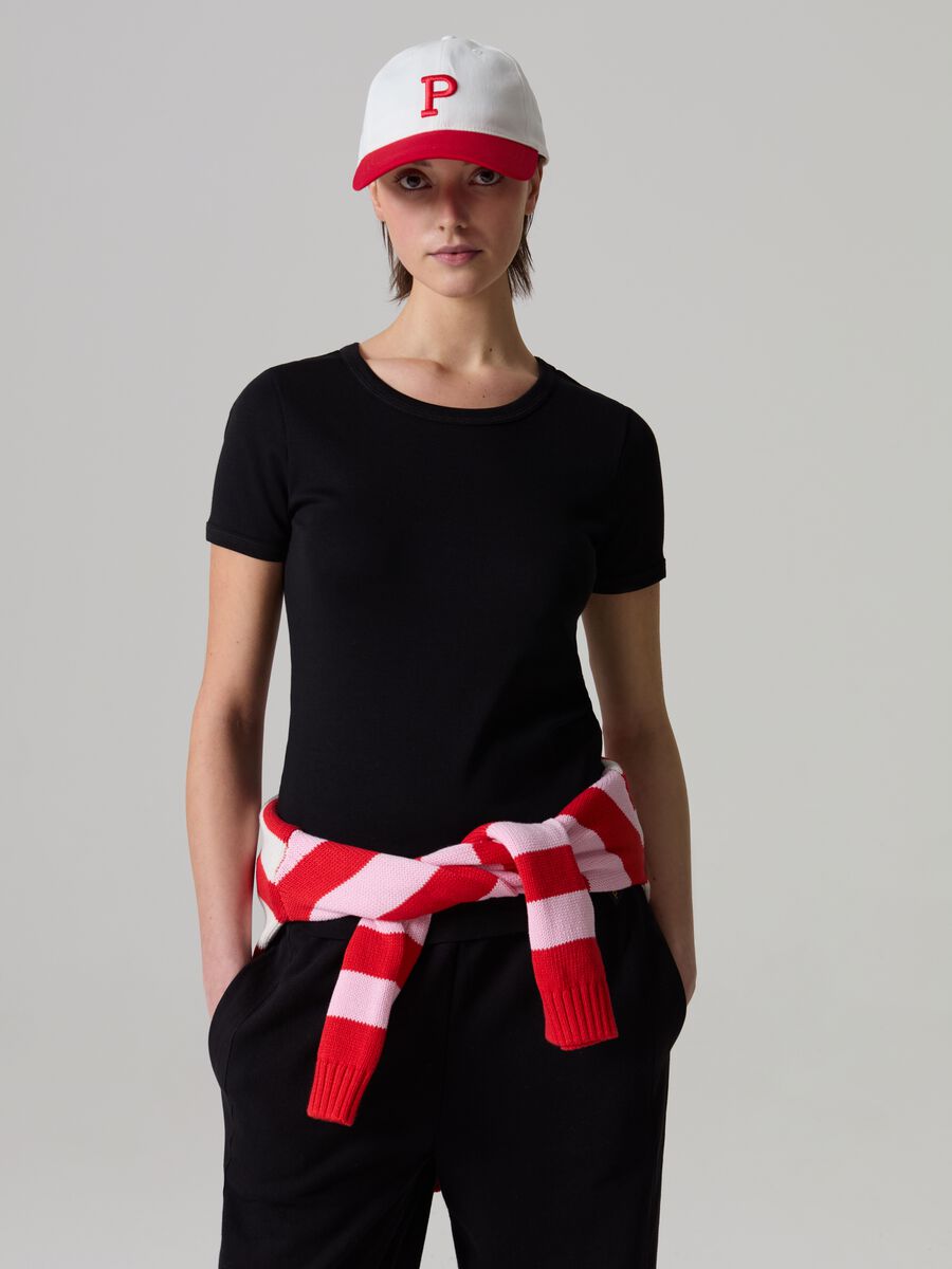 Stretch cotton T-shirt with crew-neck_0