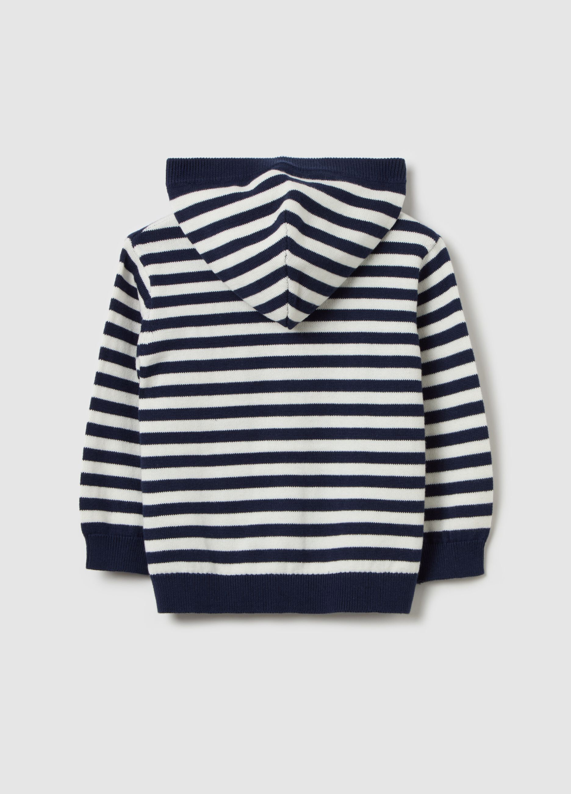 Cotton cardigan with stripes and hood