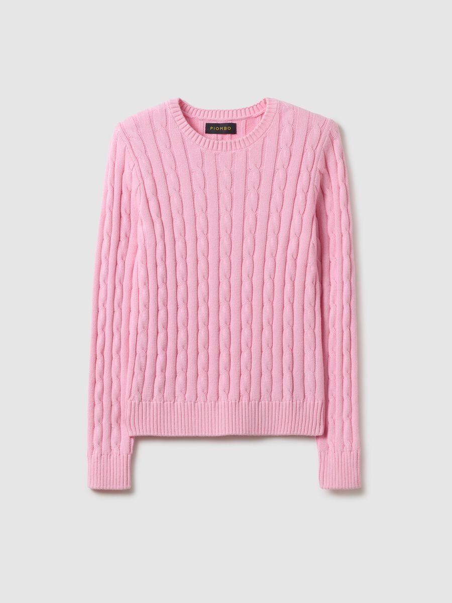 Pink pure cotton regular fit jumper with cable knit_4