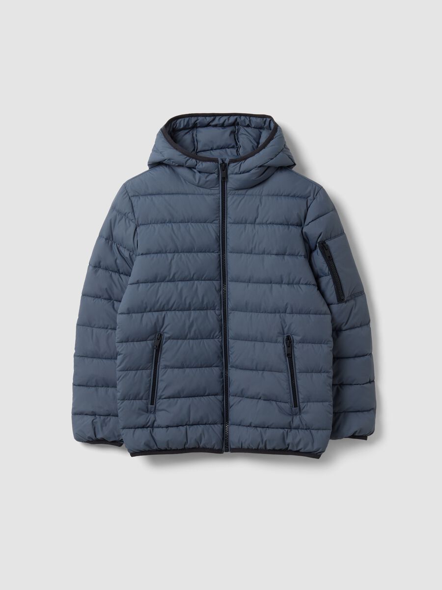 Giubbotto Ultralight grigio imbottito con cappuccio e zip per ragazzo_0