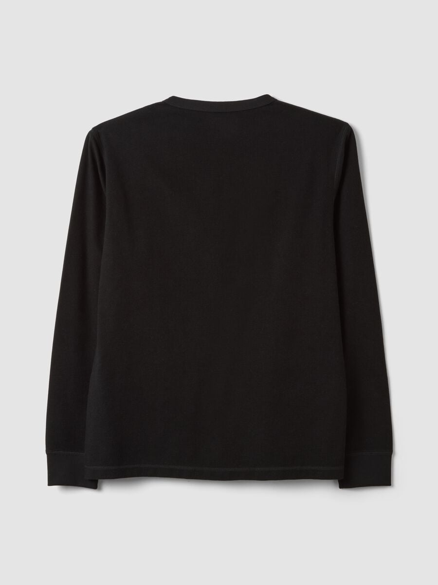 T-shirt nera in misto viscosa a nido d'ape regular fit_2