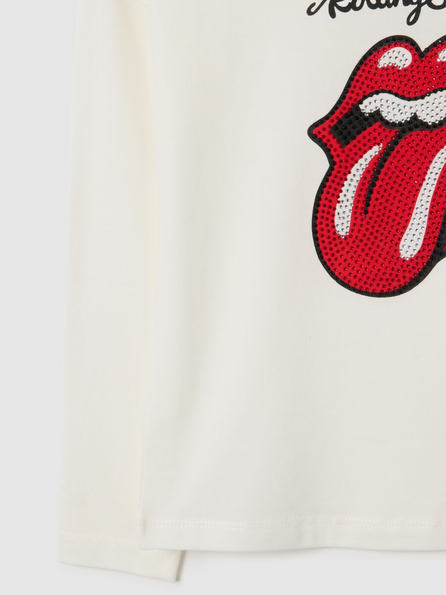 Girls' white cotton shirt with Rolling Stones print_3