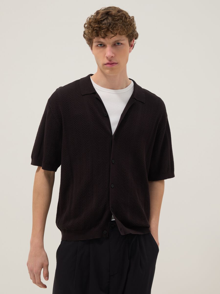 Camicia marrone in puro cotone a maniche corte over fit_1
