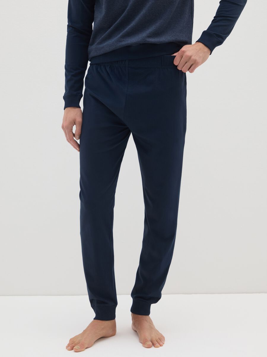 Blue cotton blend regular fit pyjamas_3