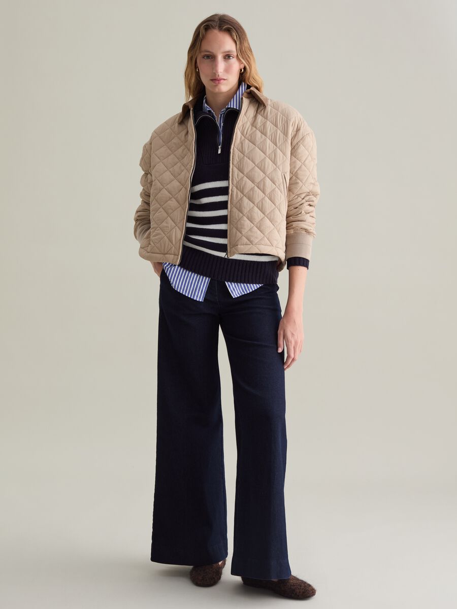 Short quilted jacket with collar in corduroy_1