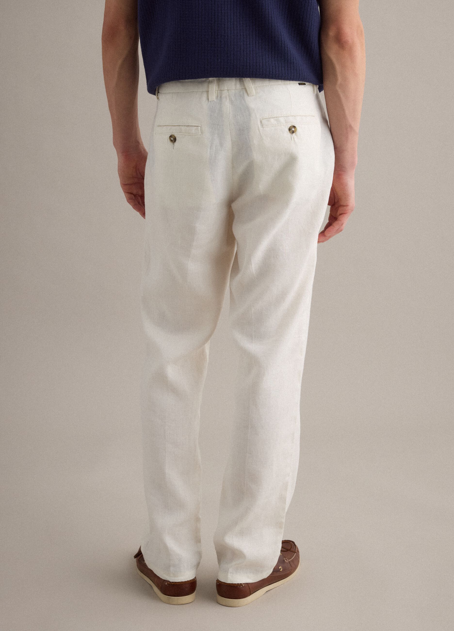 White pure linen chino trousers, regular fit