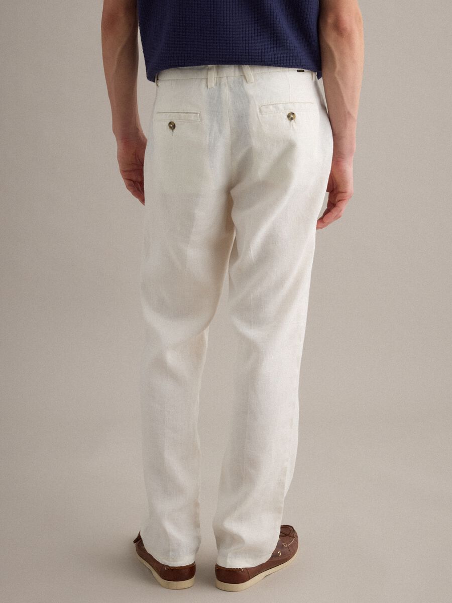 Pantaloni chino in puro lino bianchi regular fit_2