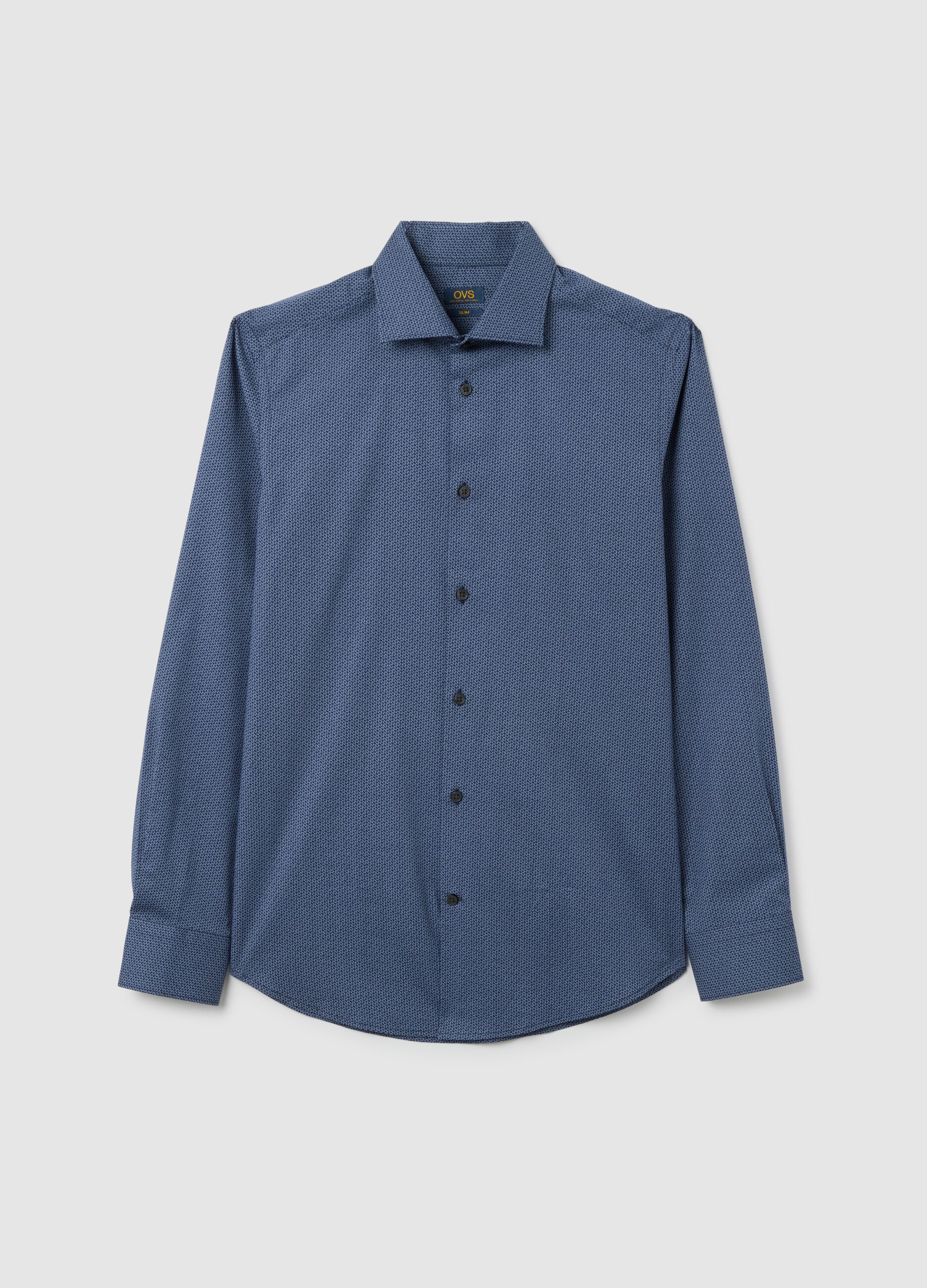 Camicia da uomo in cotone blu slim fit