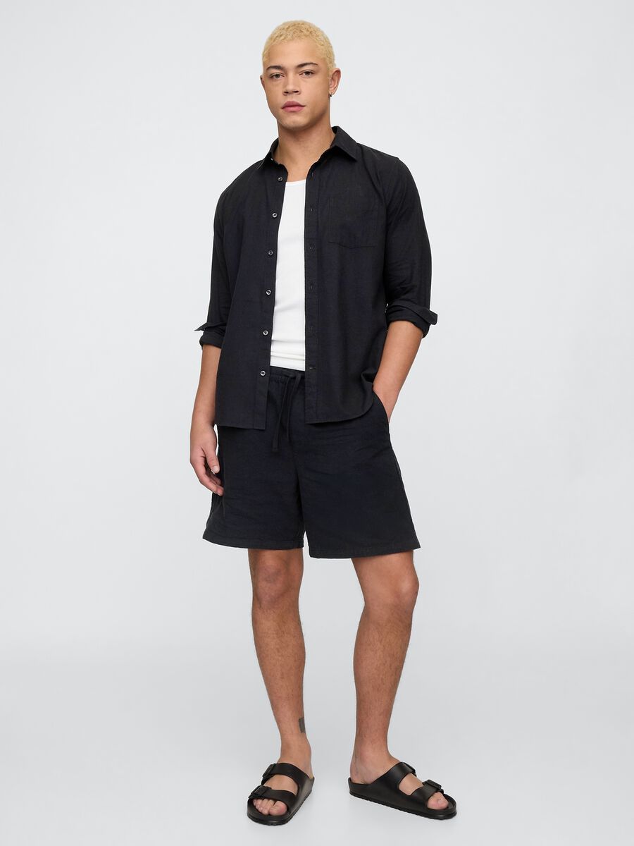 Cotton and linen blend shorts_0