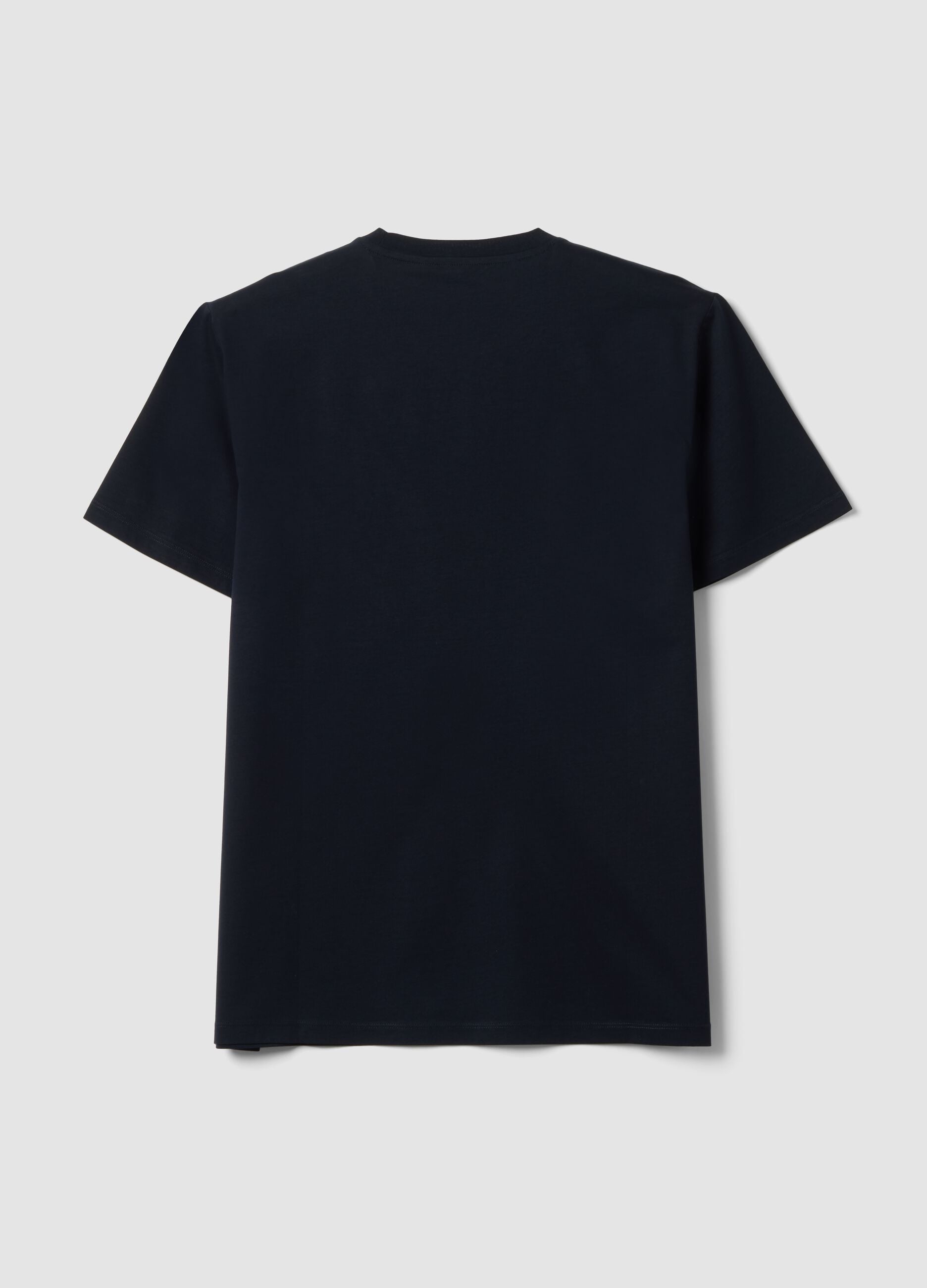 Black mercerised pure cotton regular-fit crew-neck T-shirt