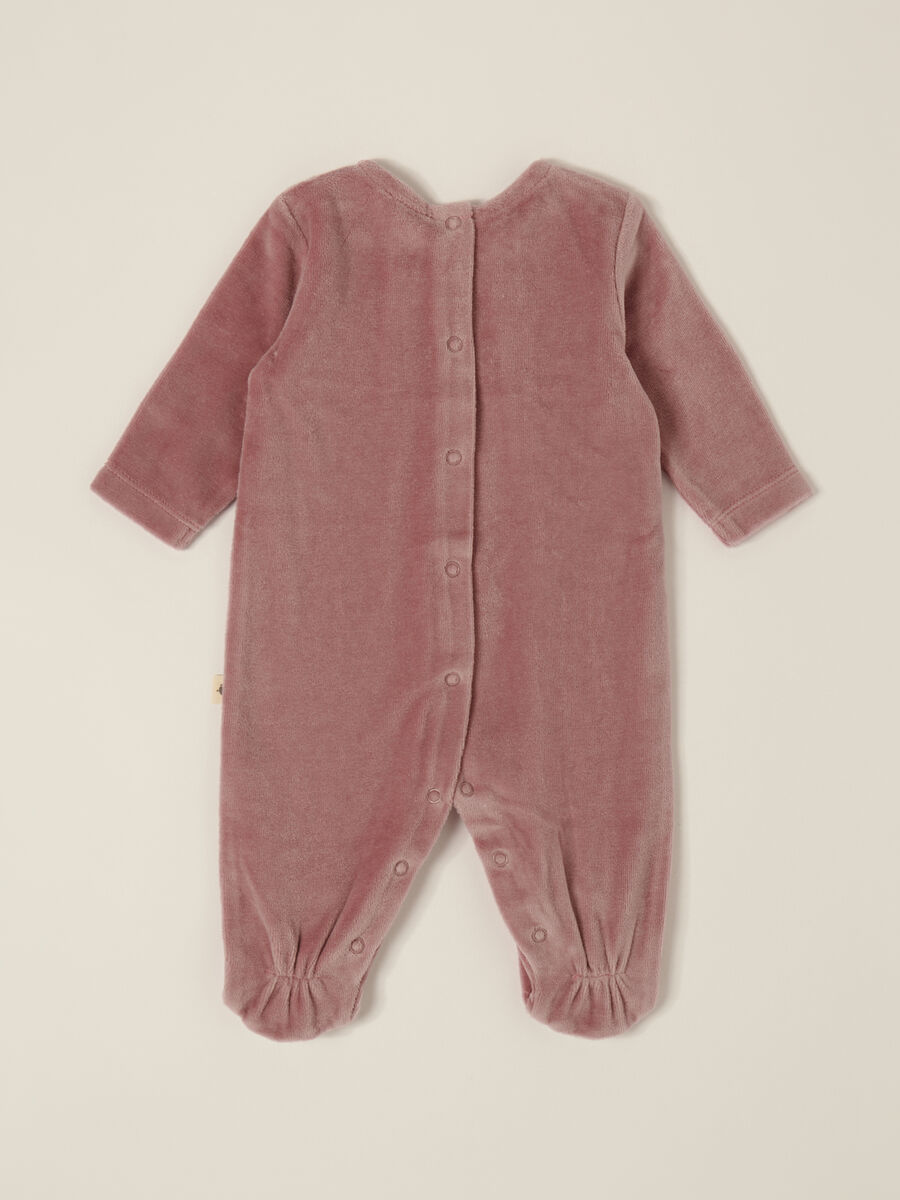 Pink velour romper with floral detail_1