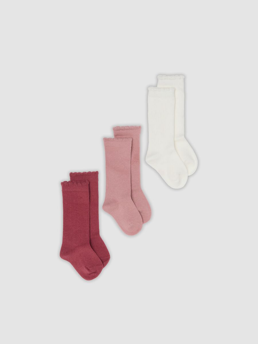 Tripack di calze lunghe in cotone organico elasticizzato con bordo smerlato_0