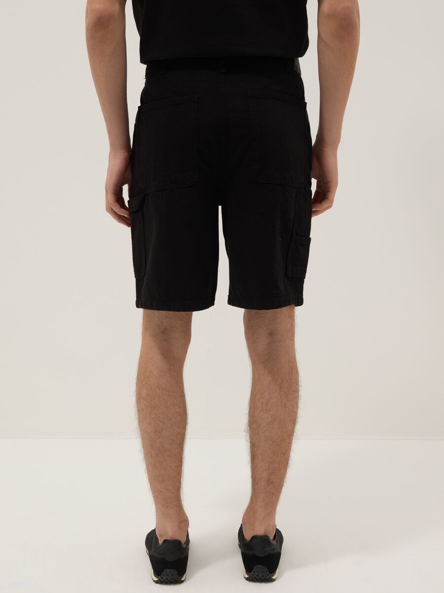 Black pure cotton cargo shorts_2