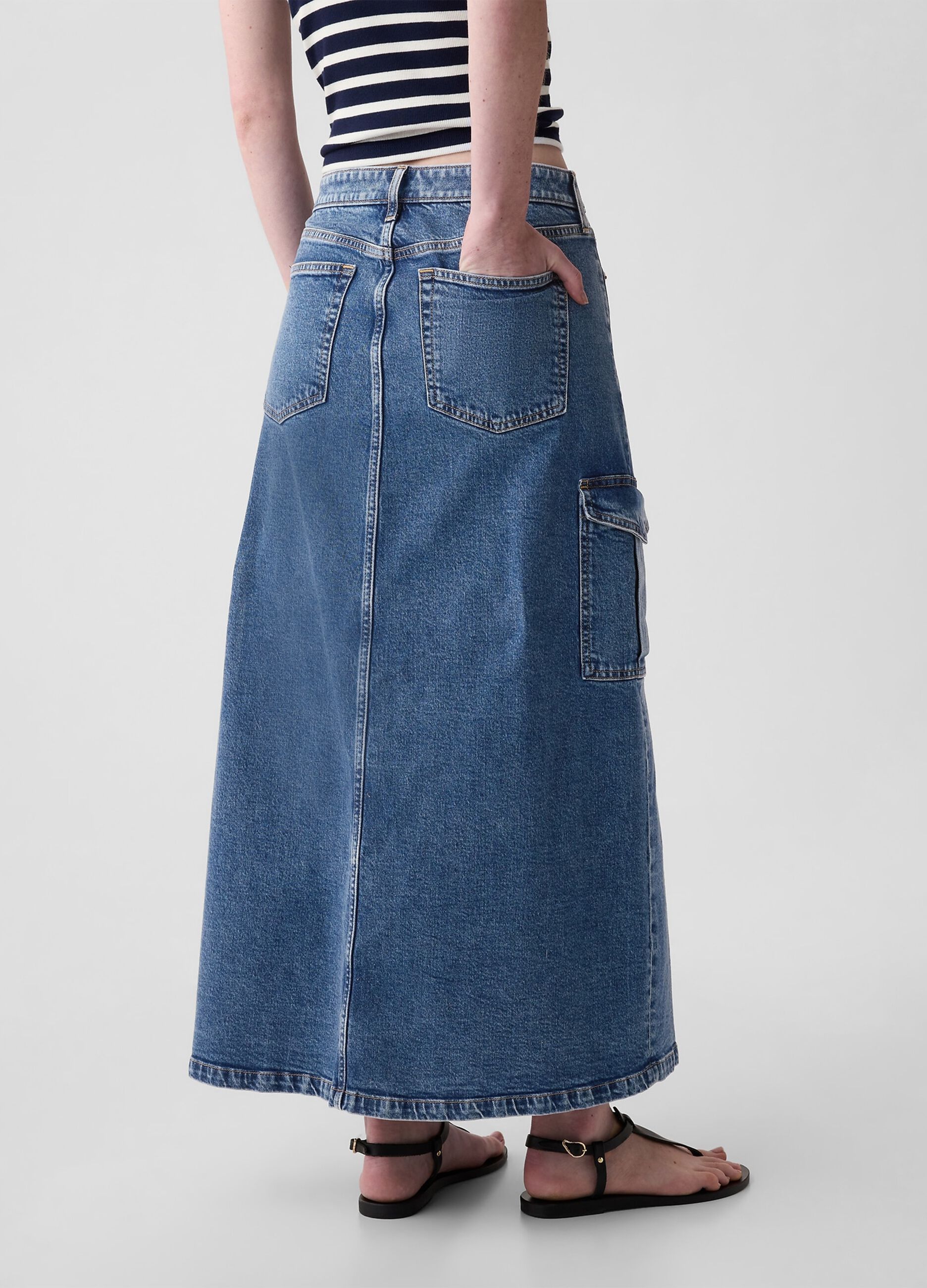 Gonna lunga cargo in denim