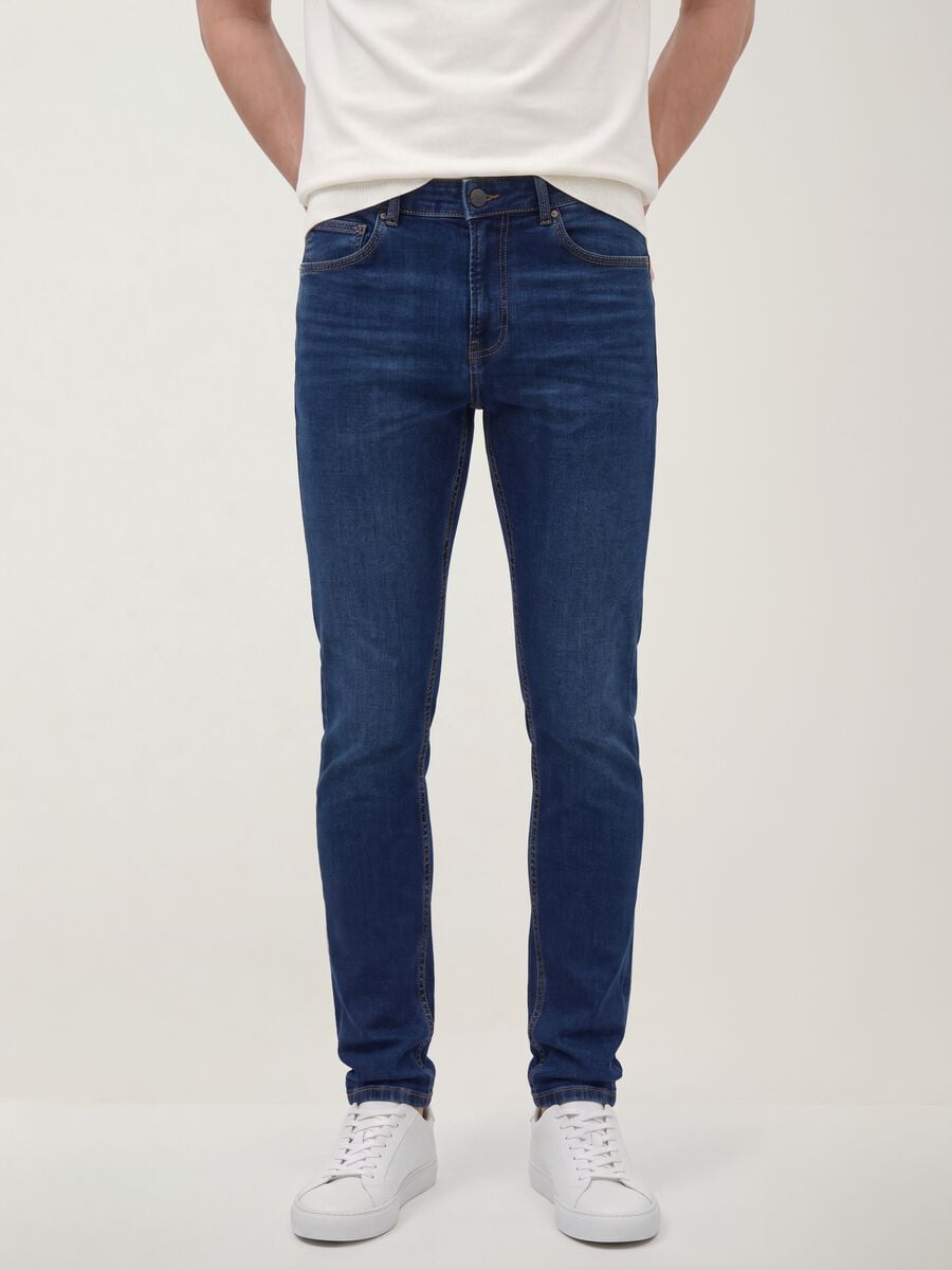 Jeans denim blu in cotone elasticizzato skinny fit_1