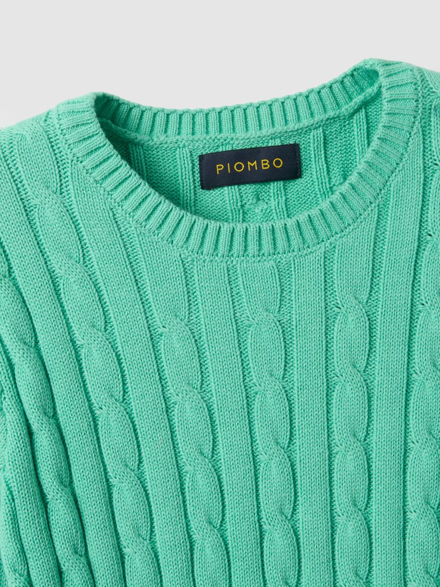 Green pure cotton regular fit sweater with cable knit_1