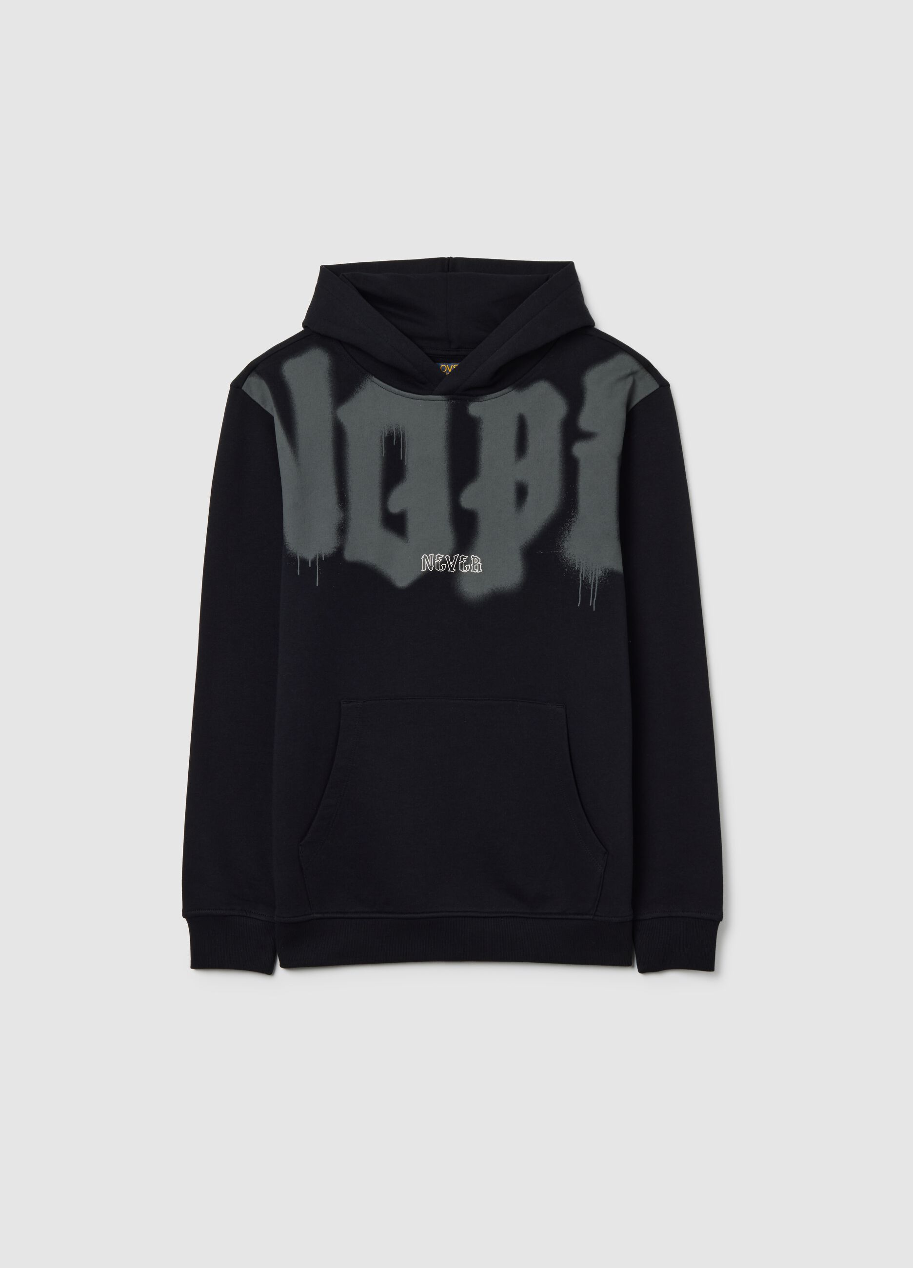 Boys' pure black cotton hoodie
