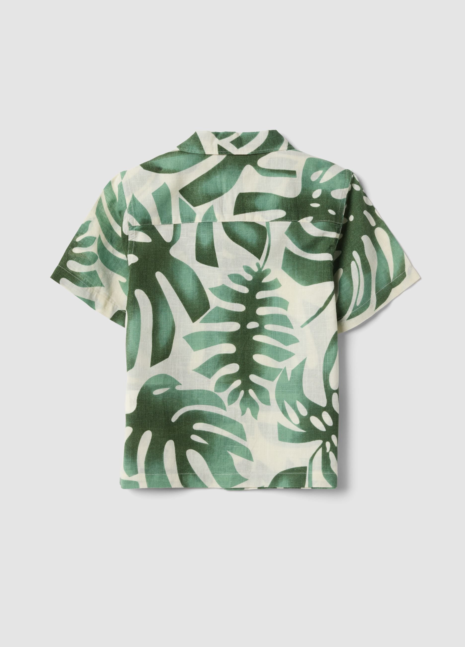 Green pure cotton shirt with tropical print