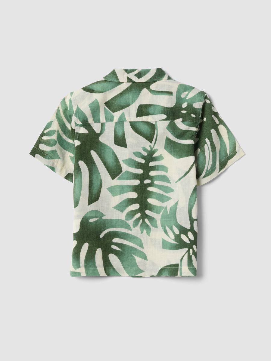 Green pure cotton shirt with tropical print_1