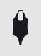Black stretch fabric bodysuit with rhinestones, regular fit_0