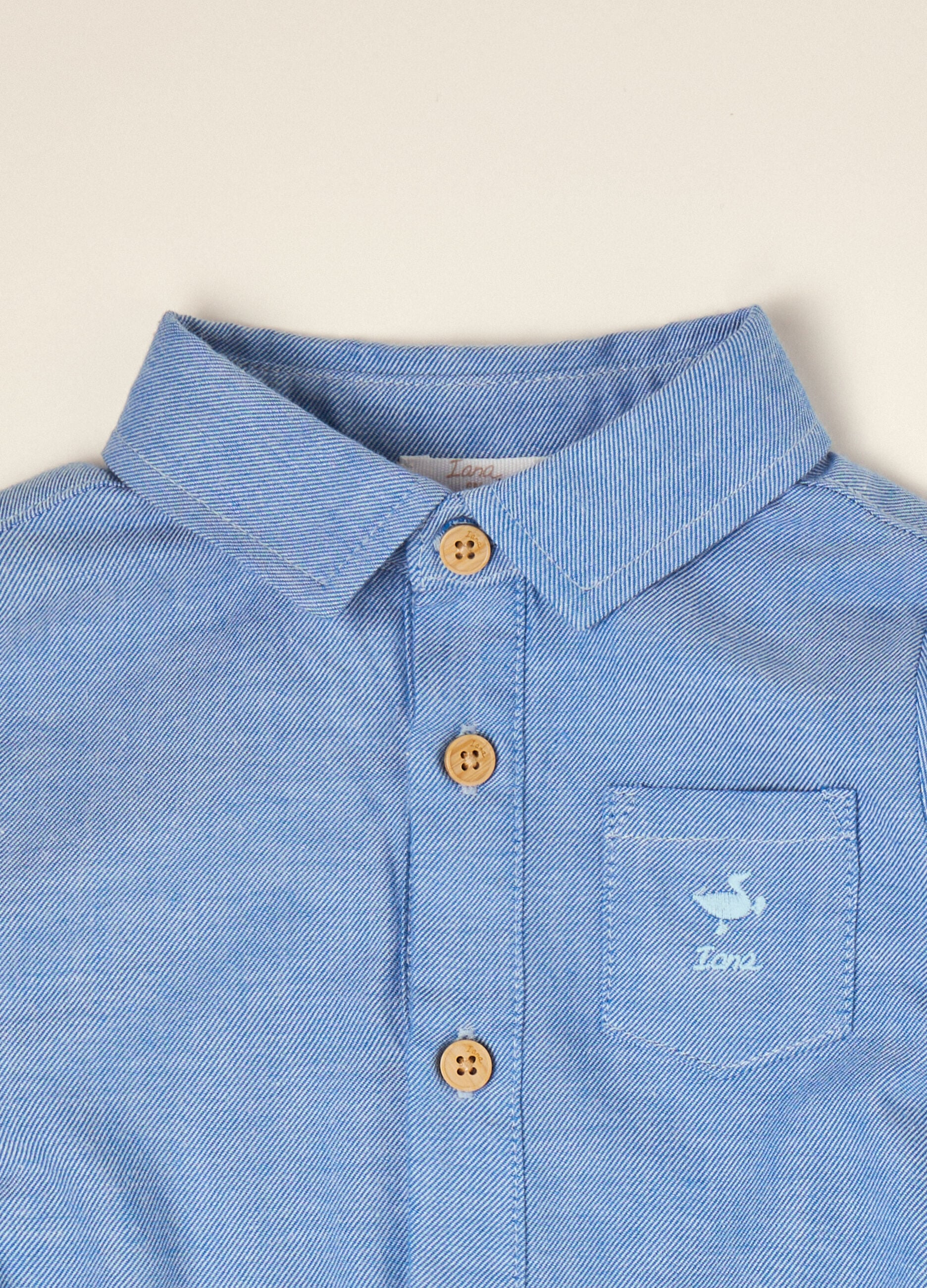 Light blue pure cotton shirt bodysuit with classic collar