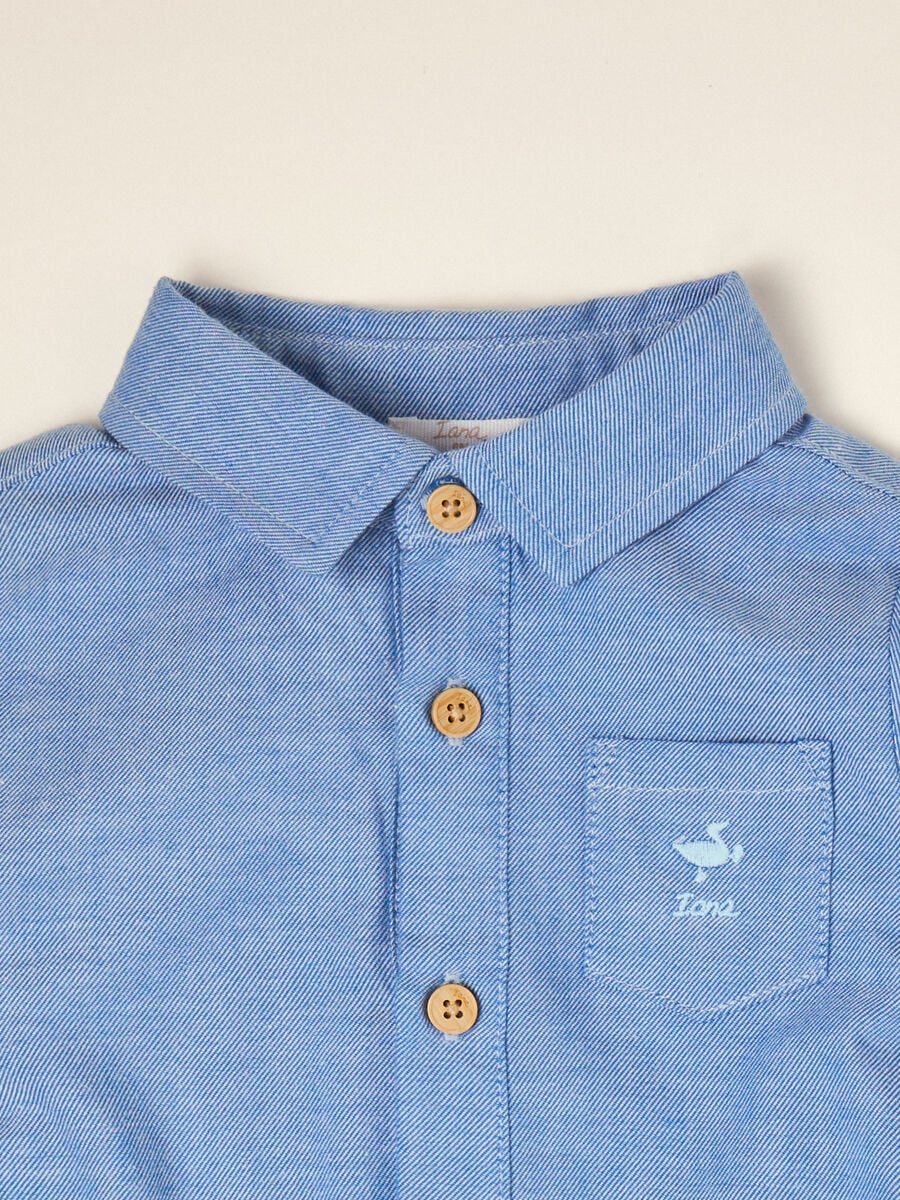 Light blue pure cotton shirt bodysuit with classic collar_1