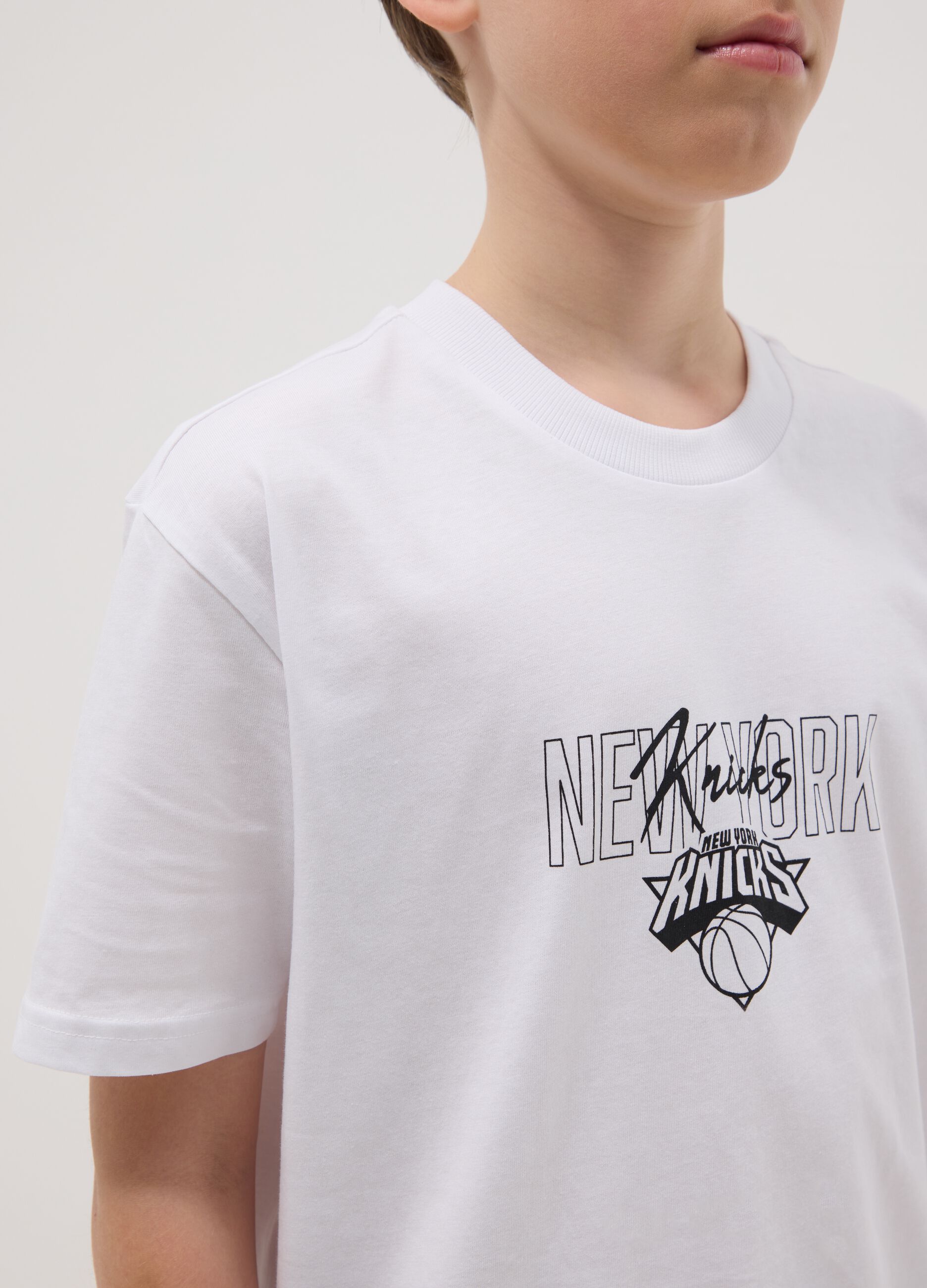 Boys' White Pure Cotton T-shirt Relaxed Fit Knicks