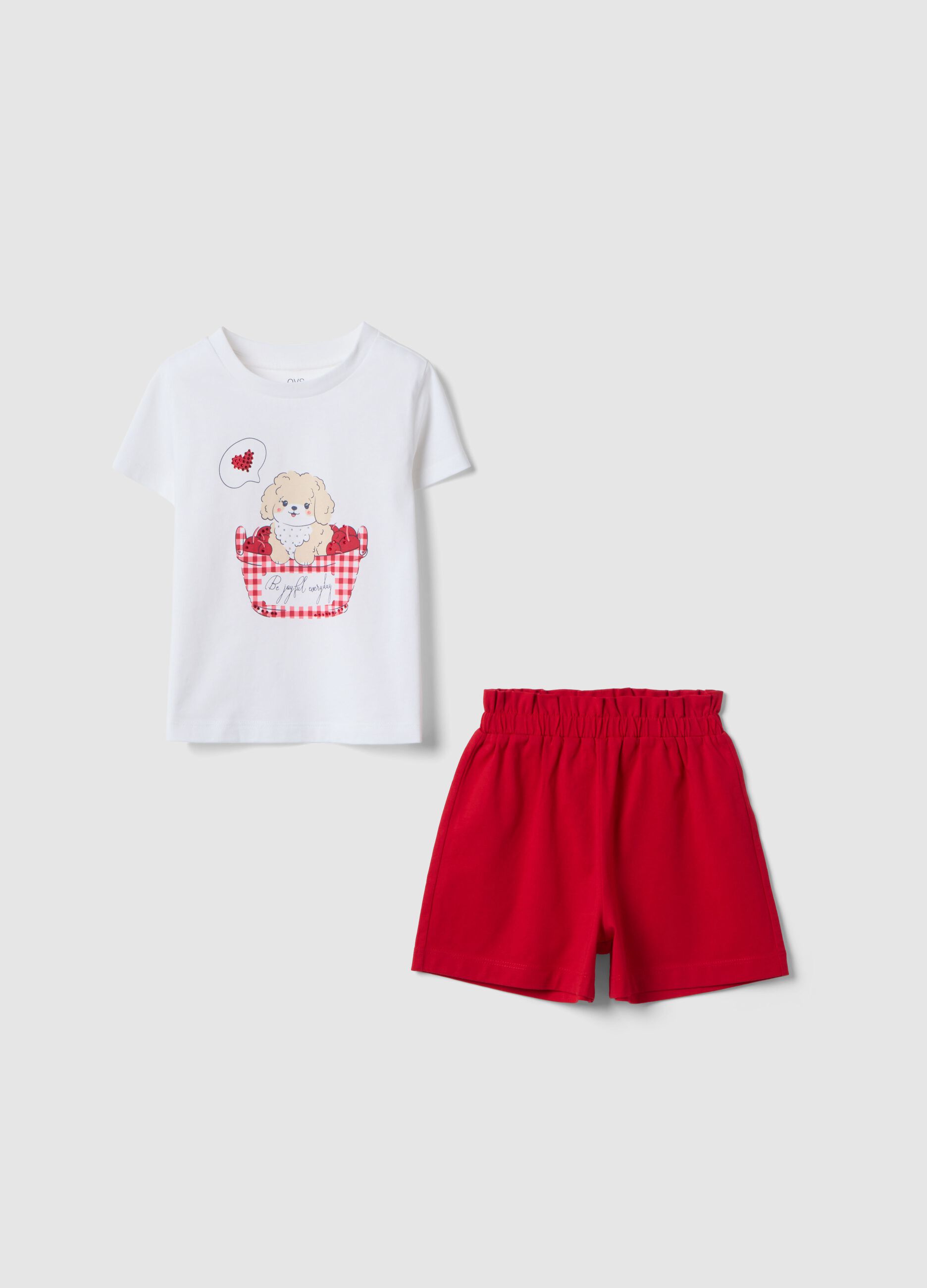Girls' multicolour pure cotton shirt and shorts set, regular fit