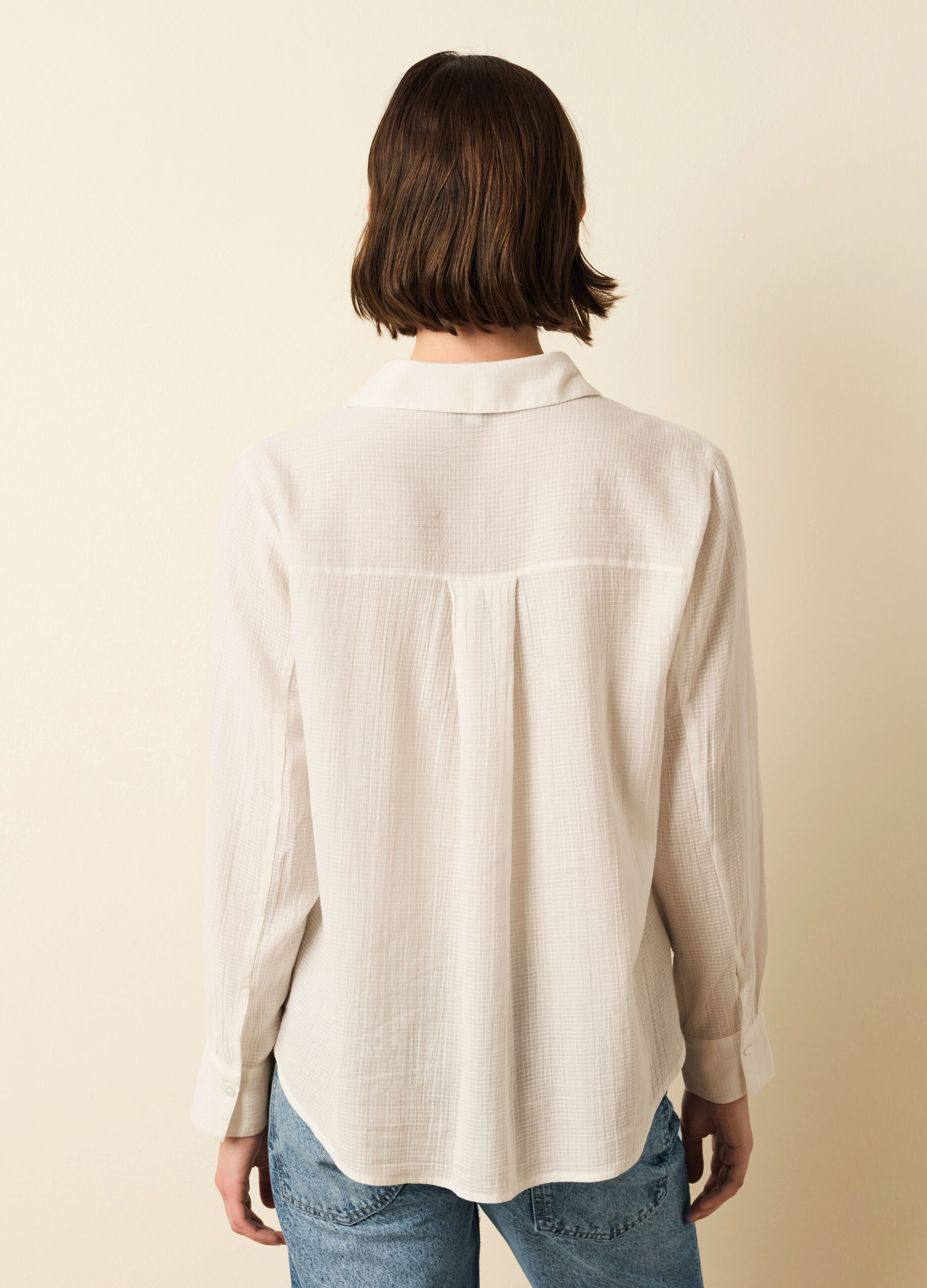 Brushed shirt with broderie anglaise details