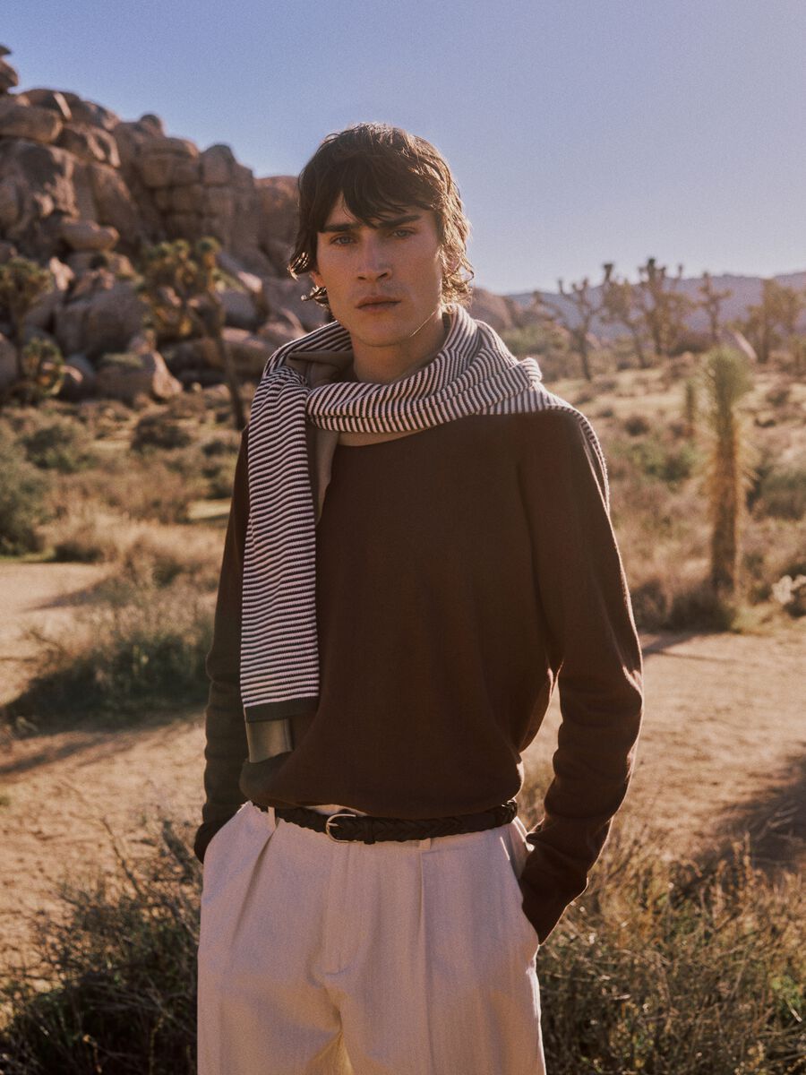 Maglione marrone in puro cotone_0