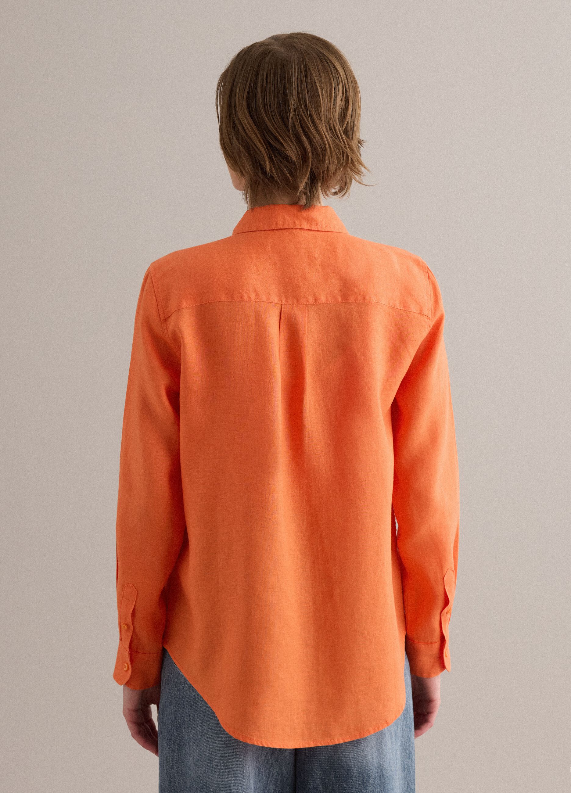 Orange pure linen regular fit shirt