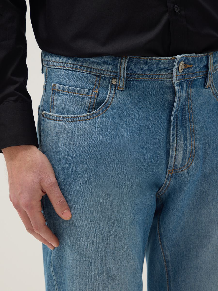 Regular fit blue denim pure cotton jeans_3