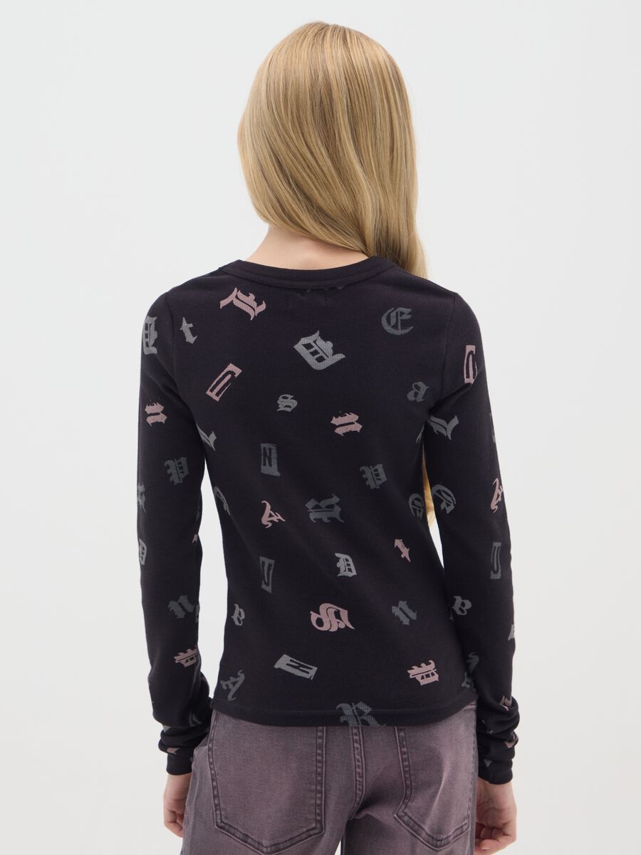 T-shirt da ragazza in cotone elasticizzato nero regular fit_1