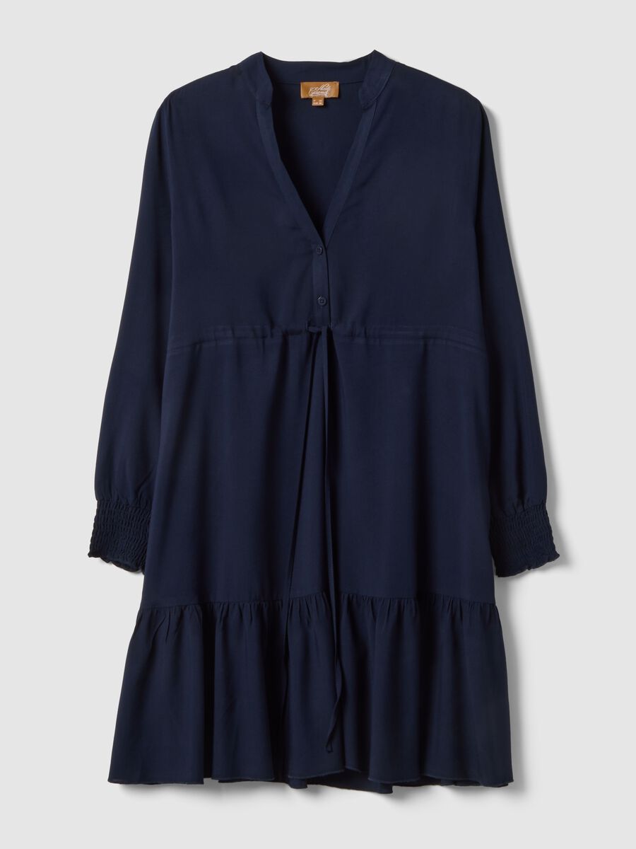 Abito blu premaman in pura viscosa con collo alla coreana_4