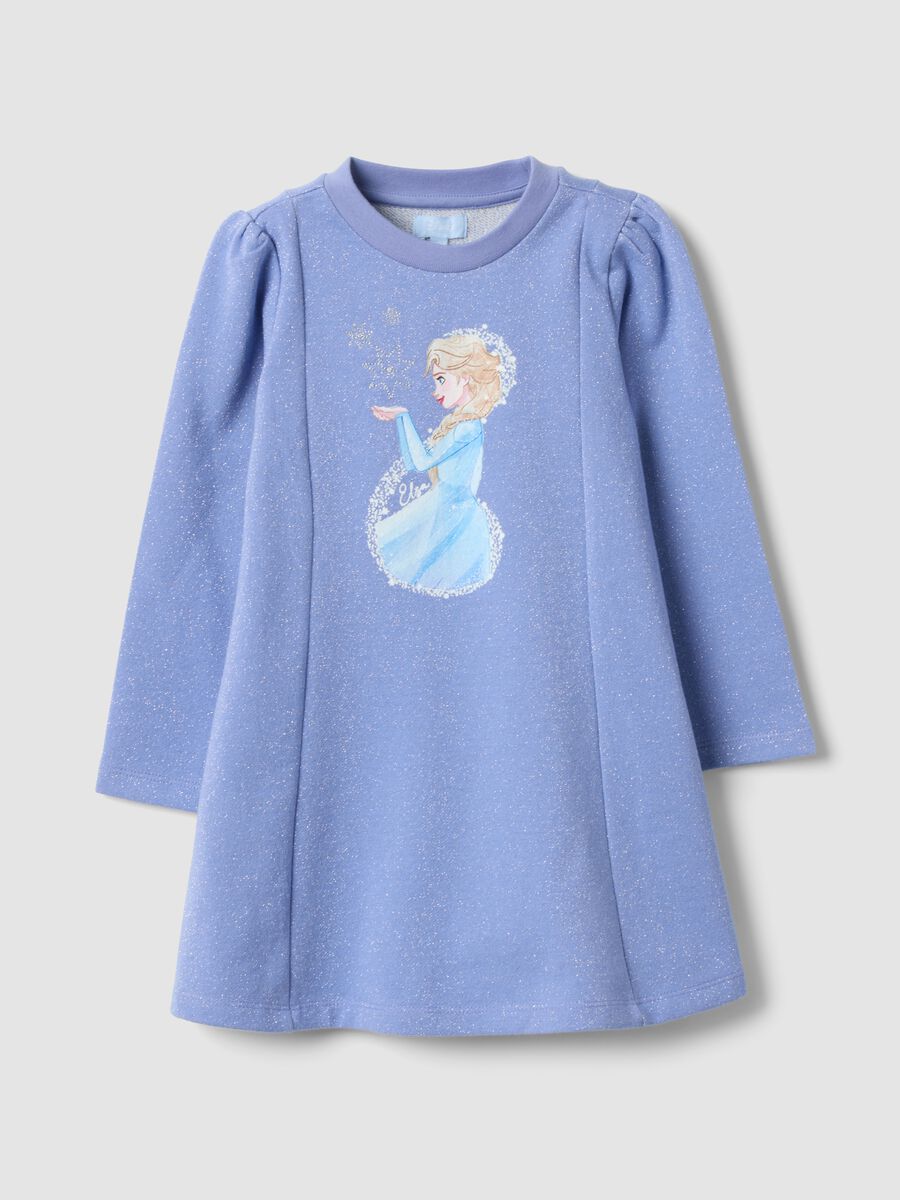 Abito viola in misto cotone con stampa Frozen e glitter per bambina_0