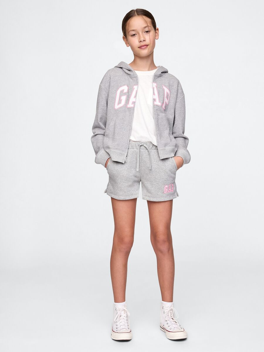 Grey shorts with drawstring and logo patch_0