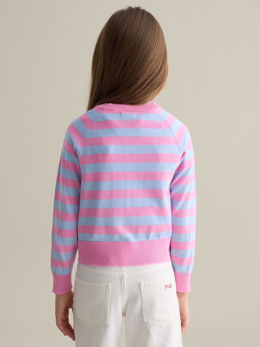 Striped cotton pullover with logo embroidery_2